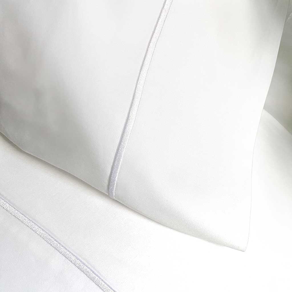 Optic White 440 Thread Count Sateen Weave Sheet Sets closeup